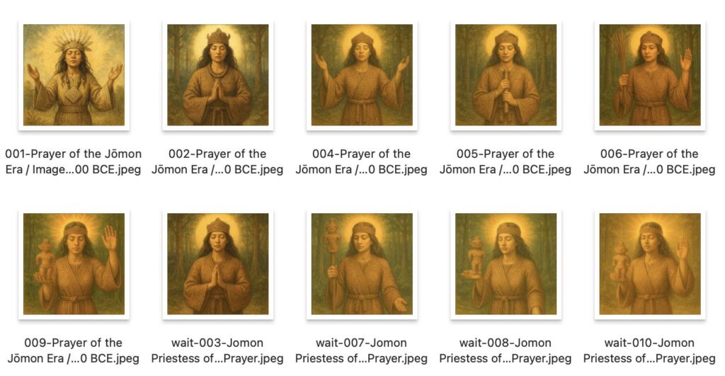 Prayer figures inspired by an ancient, centerless civilization.