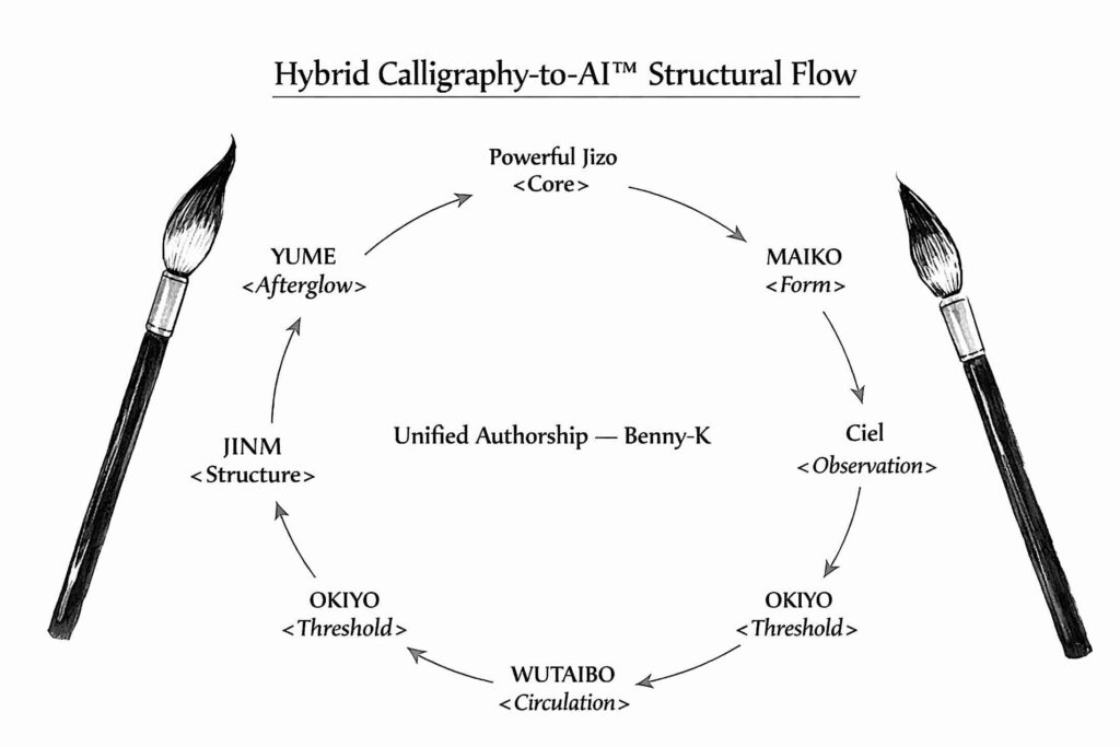 Hybrid Calligraphy-to-AI™ Structural Flow Diagram — Documentation NFT : Manifest Record : Structural Protocol-Fude-brush